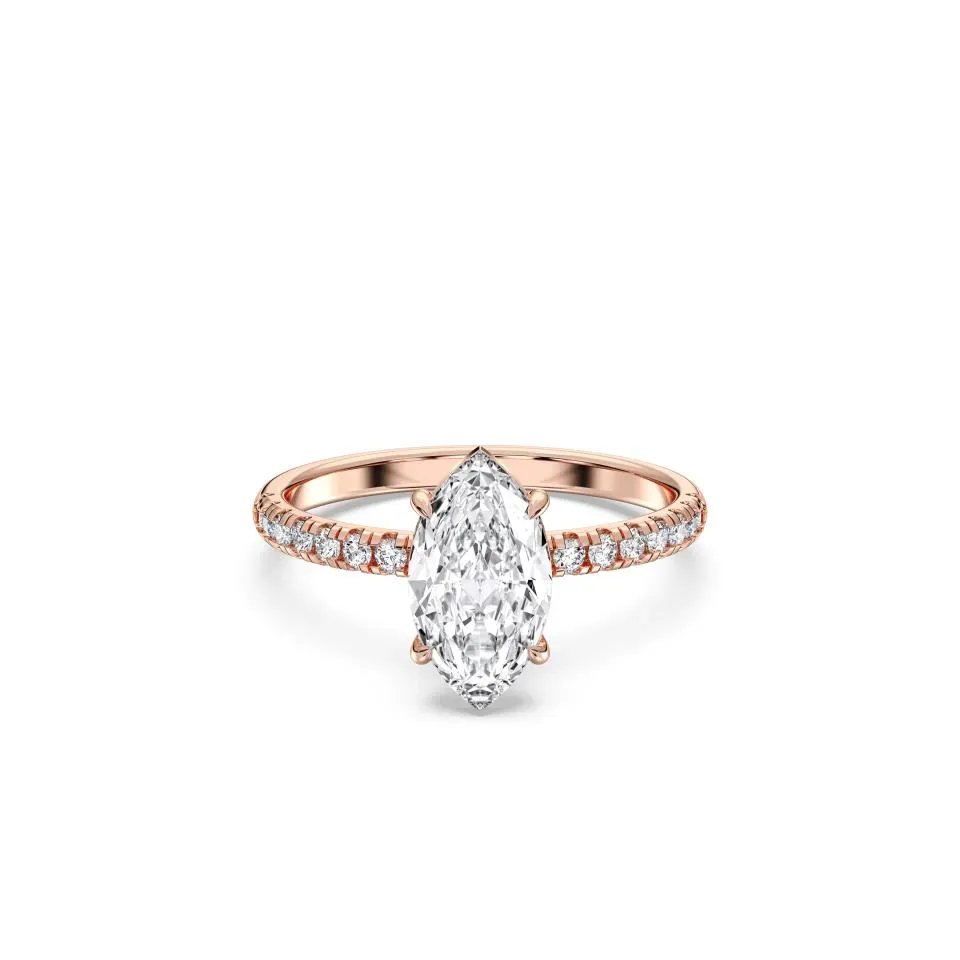 Rose gold Marquise Cut Sidestone Ring (thin)
