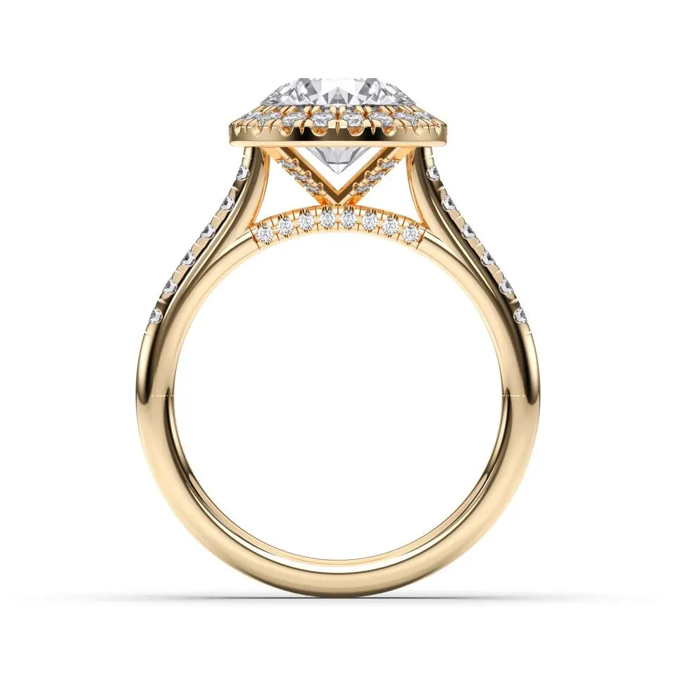Yellow gold Round Cut Flush Set Halo