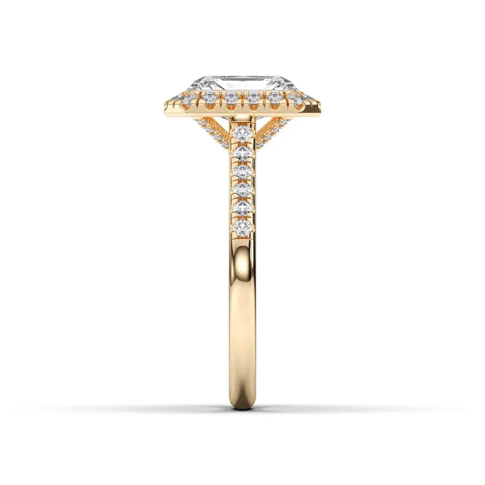 Yellow gold Radiant Cut Flush Set Halo