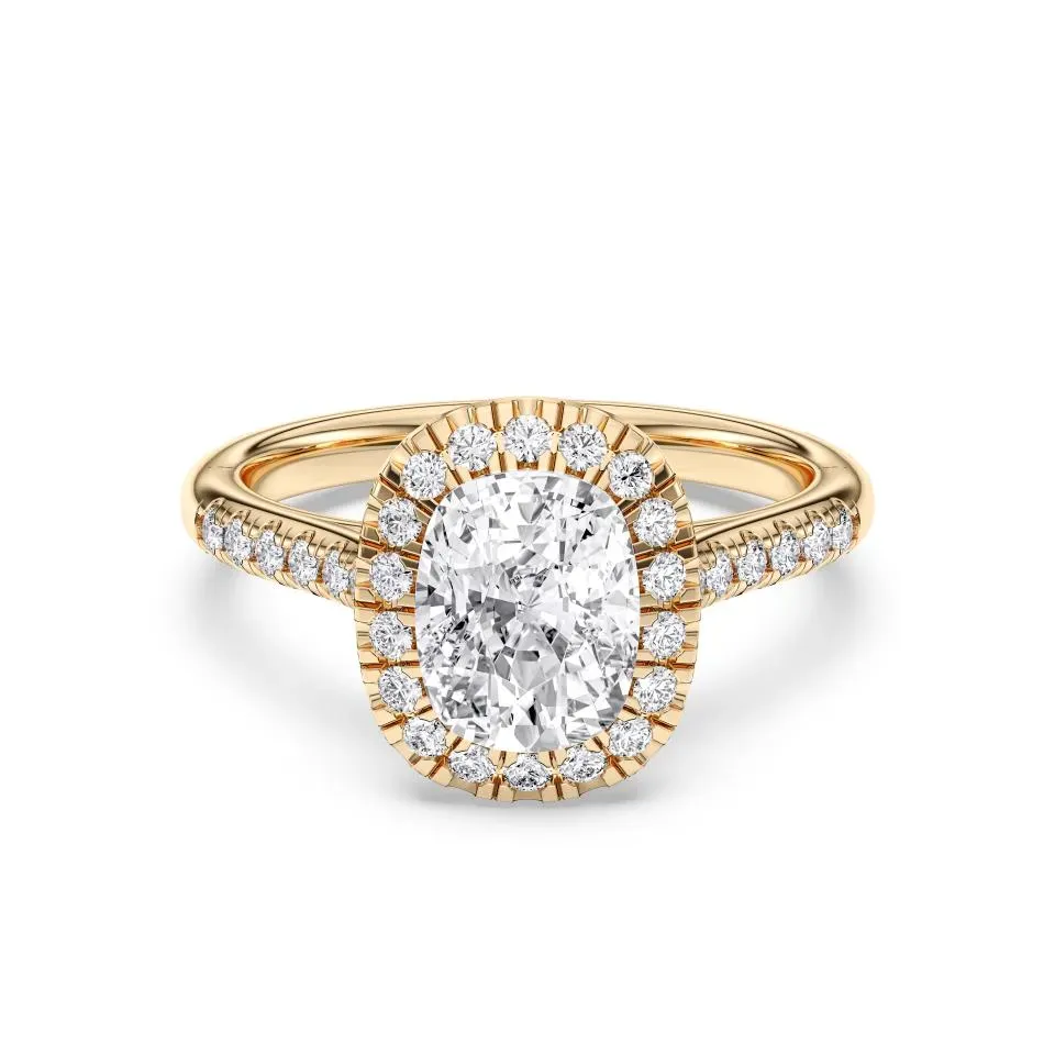 Yellow gold Cushion Cut Flush Set Halo