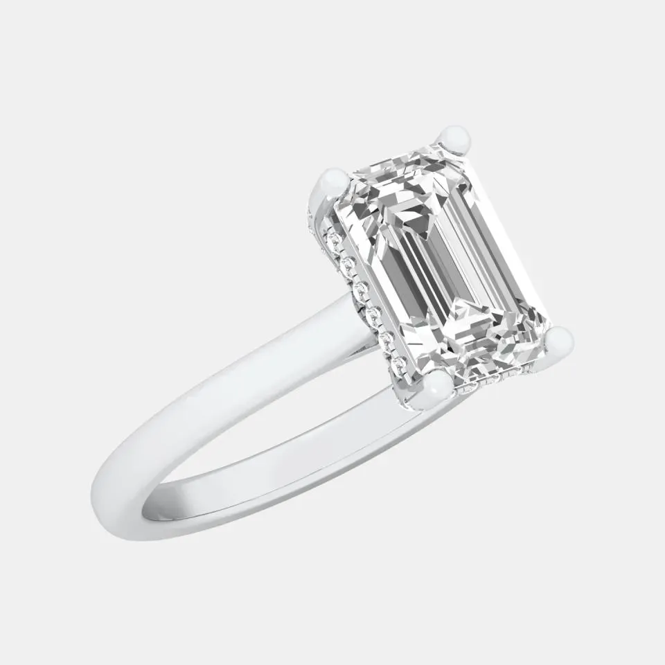 Platinum Emerald Cut Hidden Halo Ring