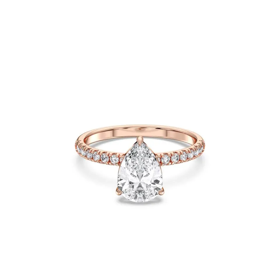 Rose gold Pear Cut Sidestone Ring (thin)