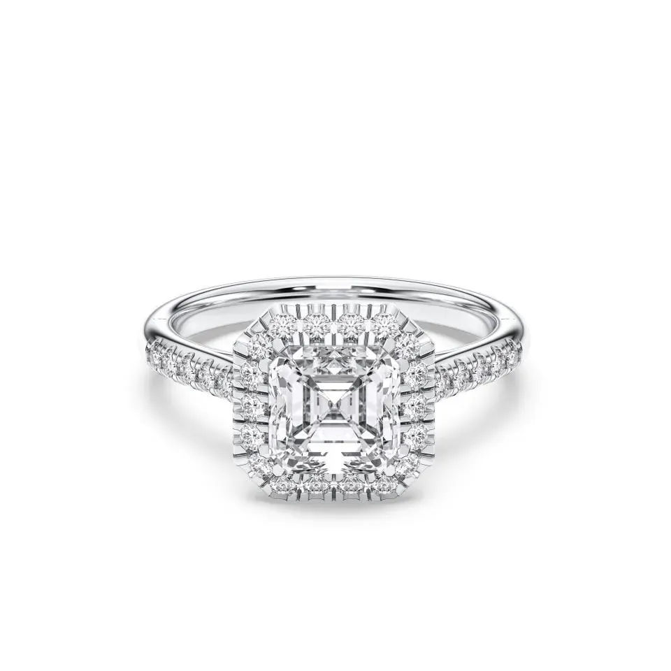 Platinum Asscher Cut Flush Set Halo