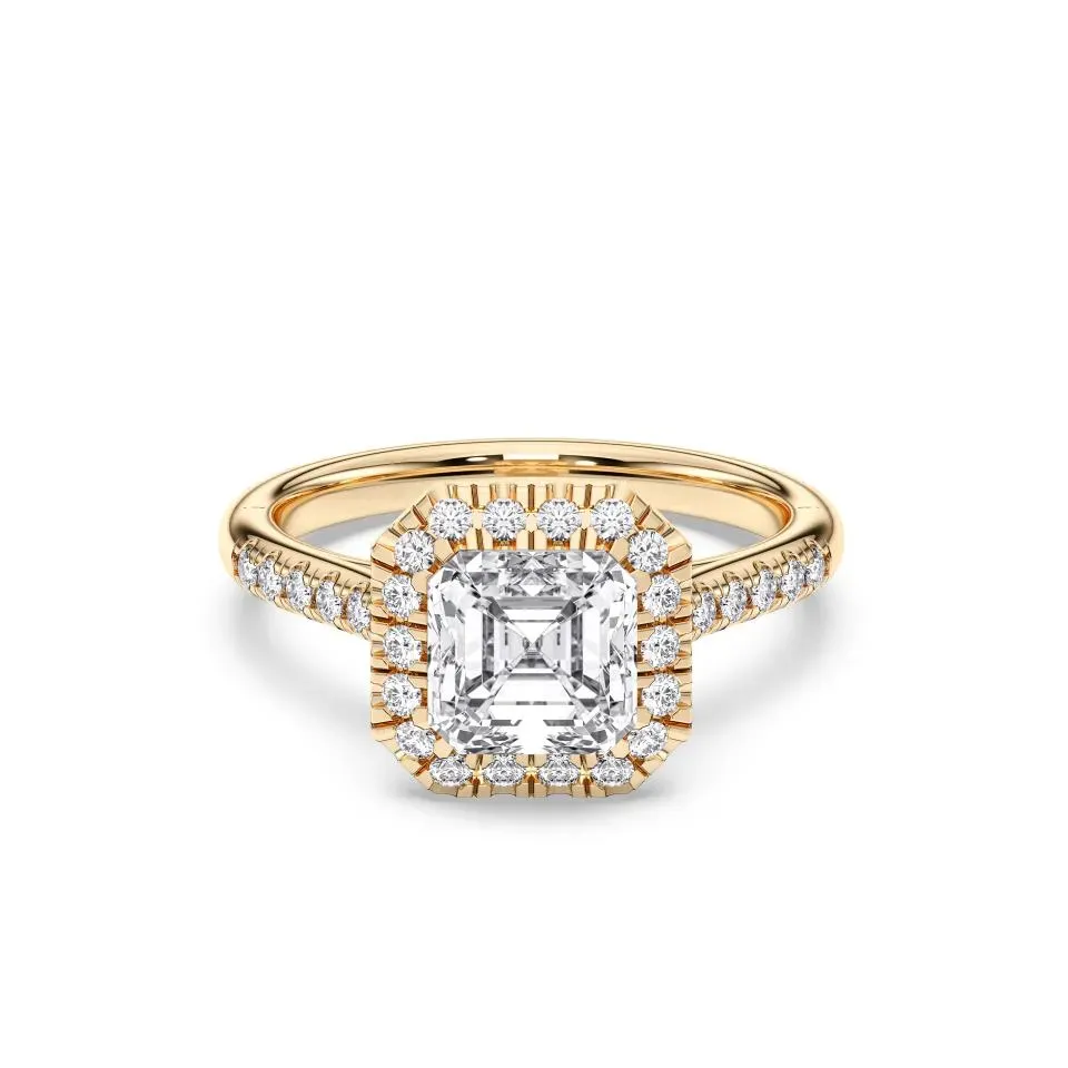Yellow gold Asscher Cut Flush Set Halo