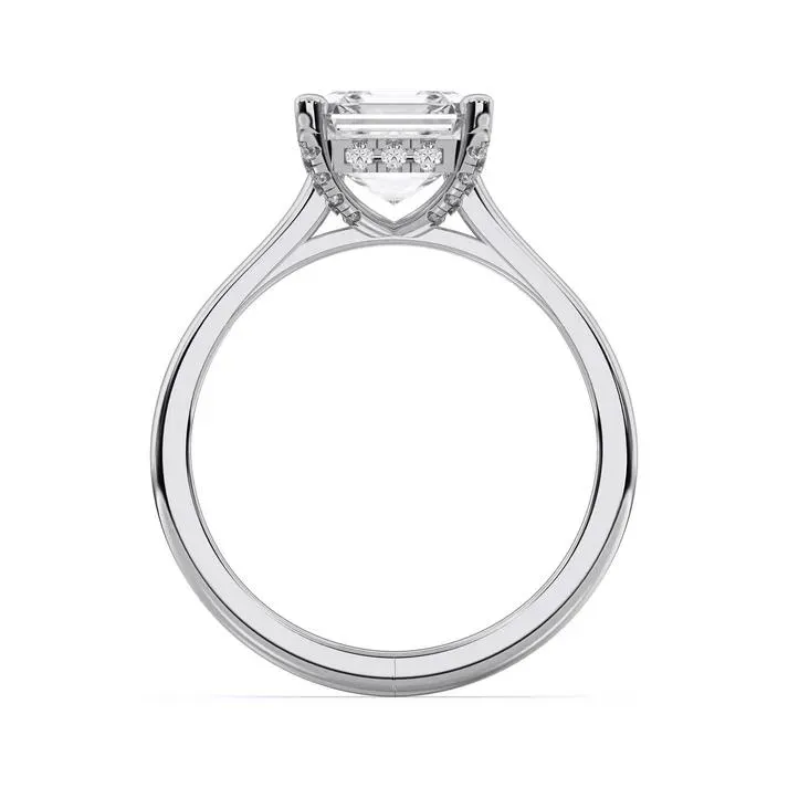 Silver Asscher Cut Hidden Halo Ring