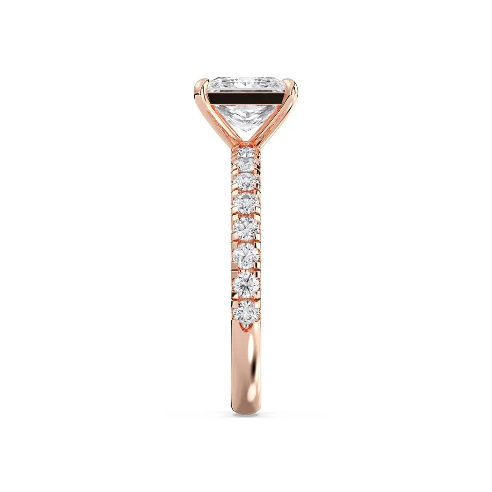 Rose gold Princess Cut Sidestone Ring (thin)
