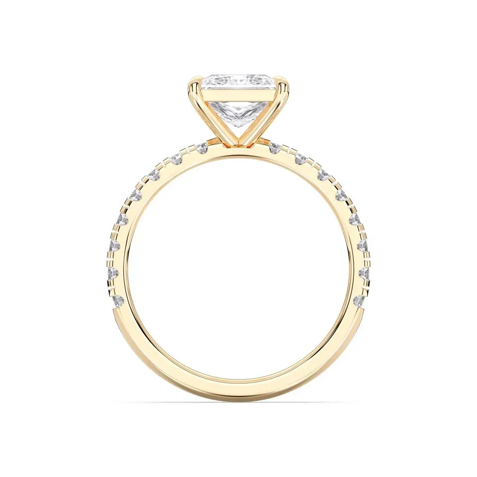 Yellow gold Princess Cut Sidestone Ring (thin)