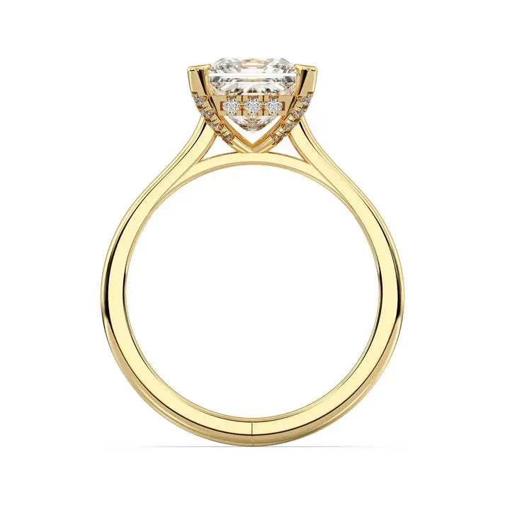 Yellow gold Princess Cut Hidden Halo Ring