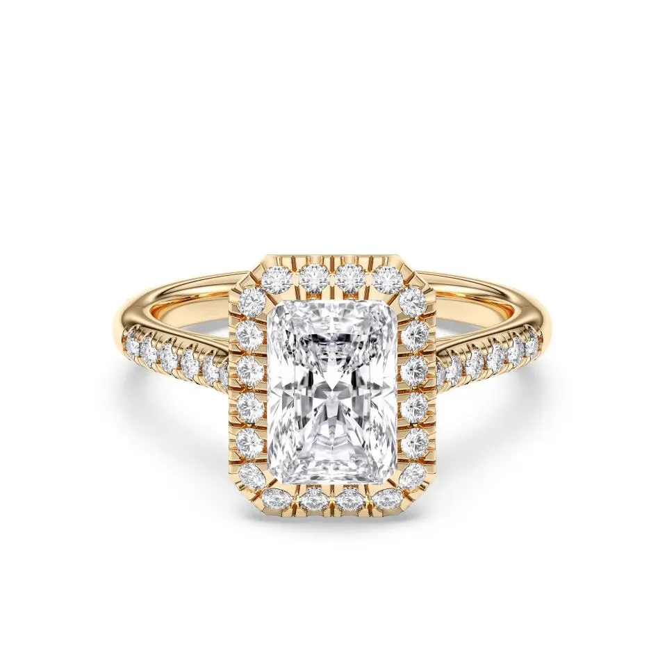 Yellow gold Radiant Cut Flush Set Halo