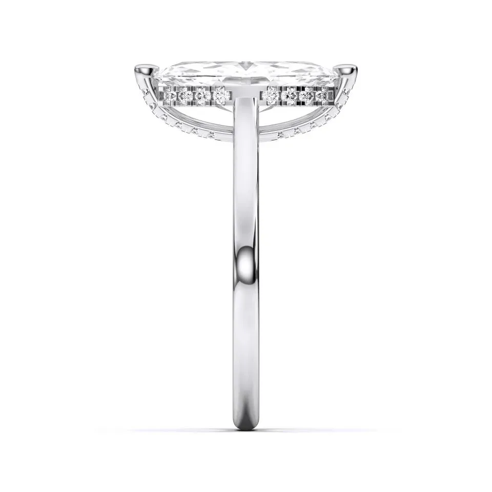 White gold Marquise Cut Hidden Halo Ring