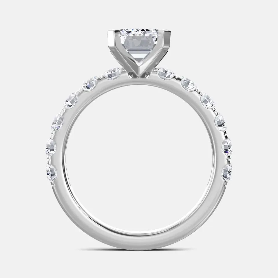 Silver Emerald Cut Sidestone Ring (thin)
