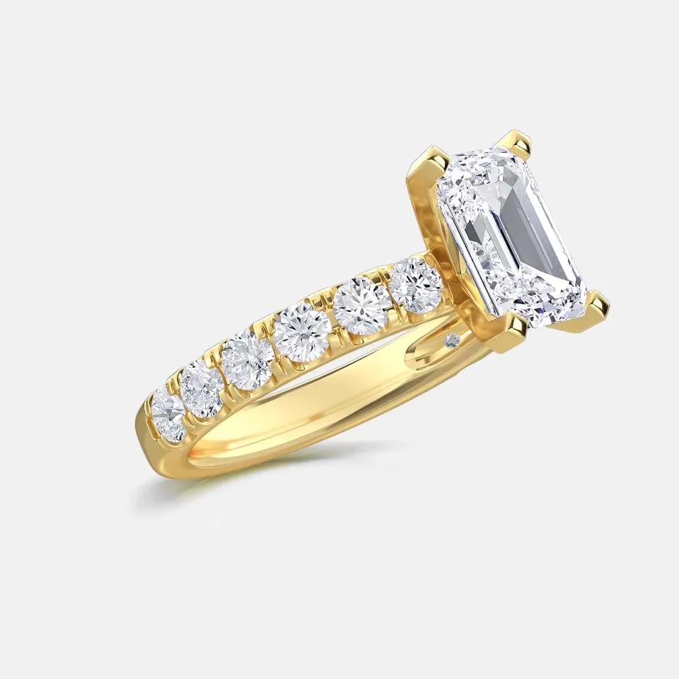 Yellow gold Emerald Cut Sidestone Ring (thin)