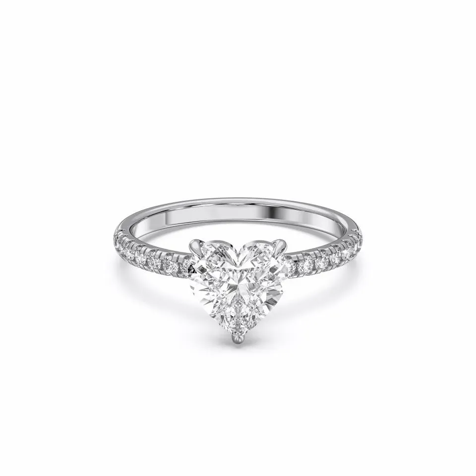 Platinum Heart Cut Sidestone Ring (thin)