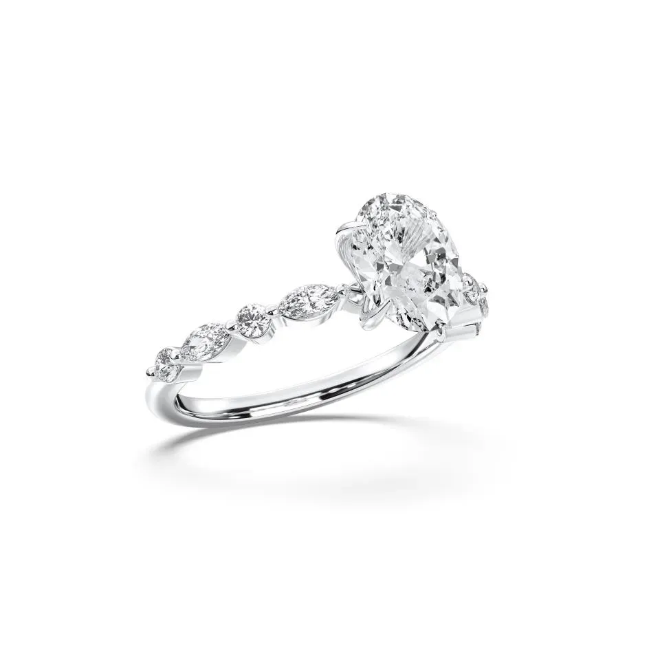 Platinum Oval Cut Engagement Ring With Mq/rd Side Stone