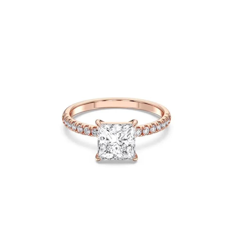 Rose gold Princess Cut Sidestone Ring (thin)