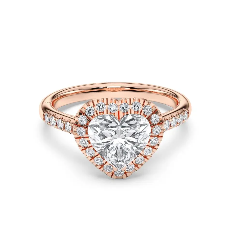 Rose gold Heart Cut Flush Set Halo