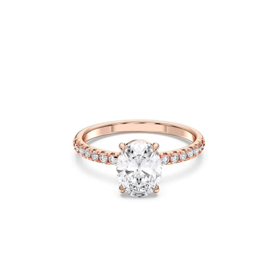 Rose gold Oval Cut Sidestone Ring (thin)