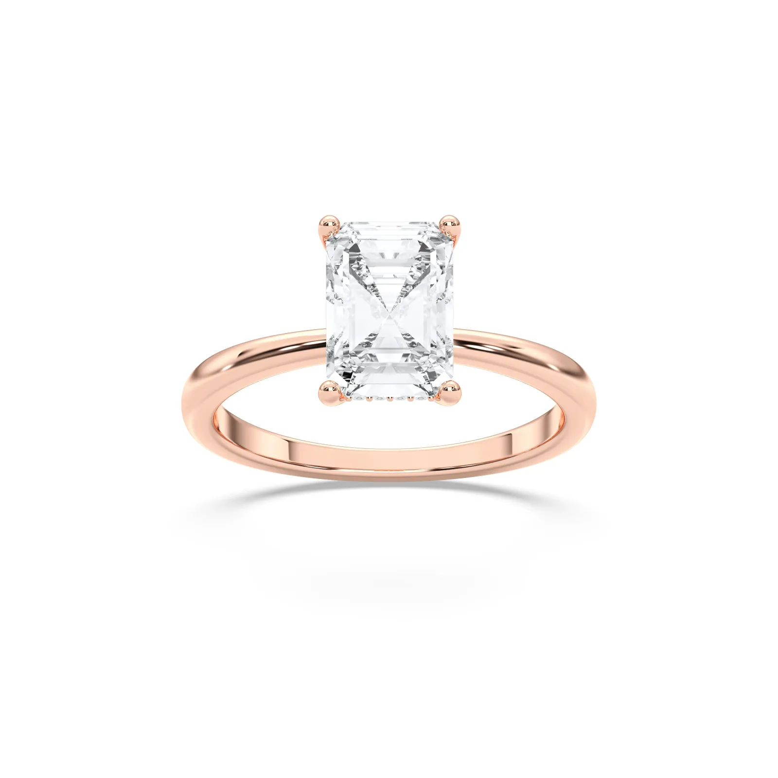 Rose gold Radiant Cut Classic Cathedral Hidden Halo Ring