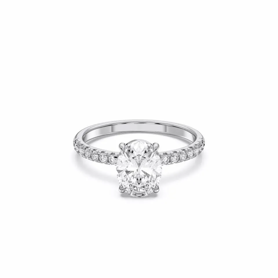 White gold Oval Cut Sidestone Ring (thin)
