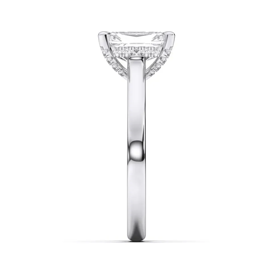 White gold Radiant Cut Hidden Halo Ring