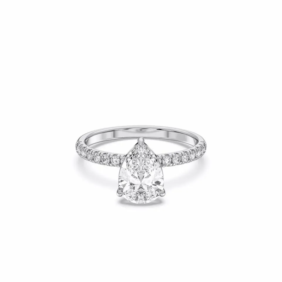 White gold Pear Cut Sidestone Ring (thin)