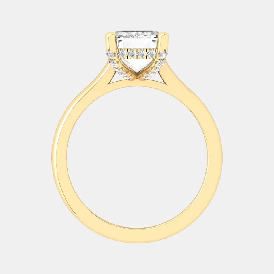 Yellow gold Emerald Cut Hidden Halo Ring