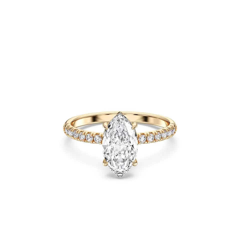 Yellow gold Marquise Cut Sidestone Ring (thin)