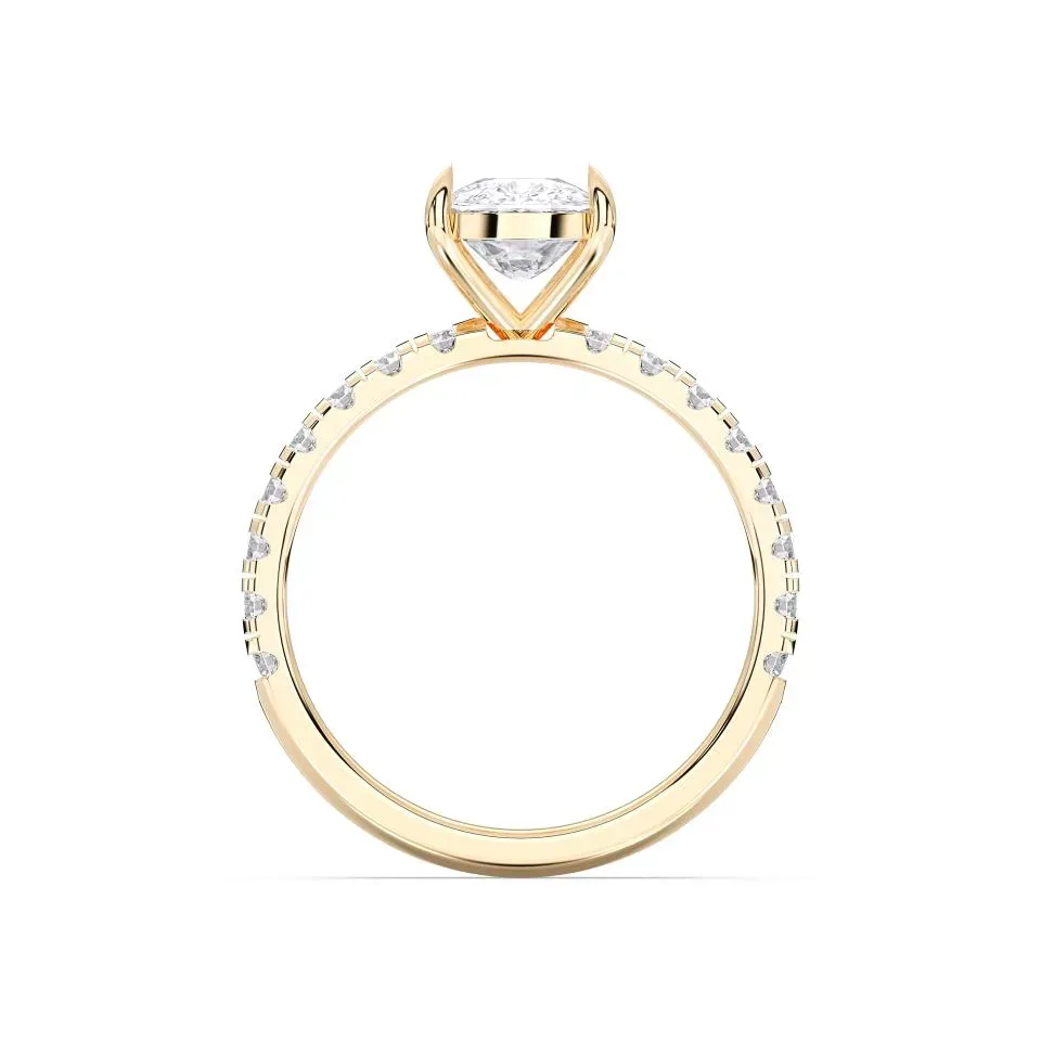 Yellow gold Cushion Cut Sidestone Ring (thin)