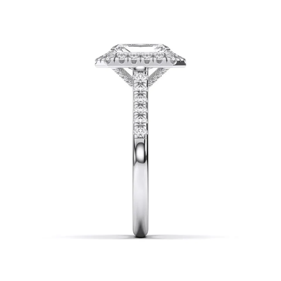Silver Radiant Cut Flush Set Halo