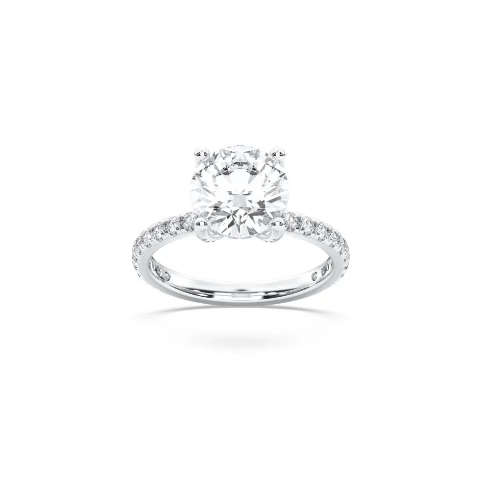 Platinum Round Cut Hidden Halo With Side Stone Pave Band Ring
