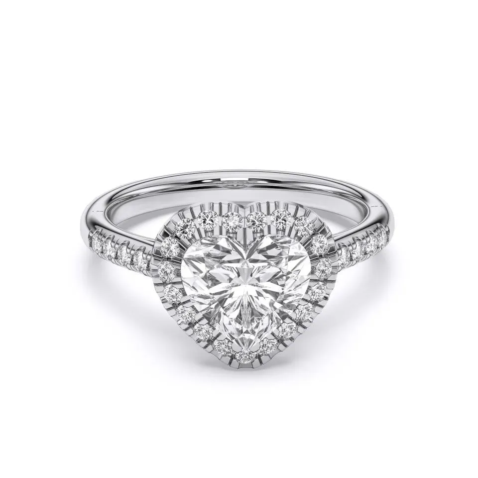 Silver Heart Cut Flush Set Halo