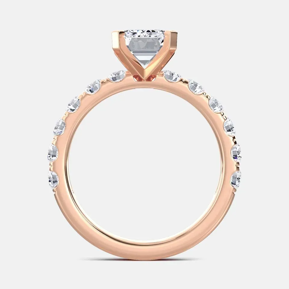 Rose gold Emerald Cut Sidestone Ring (thin)