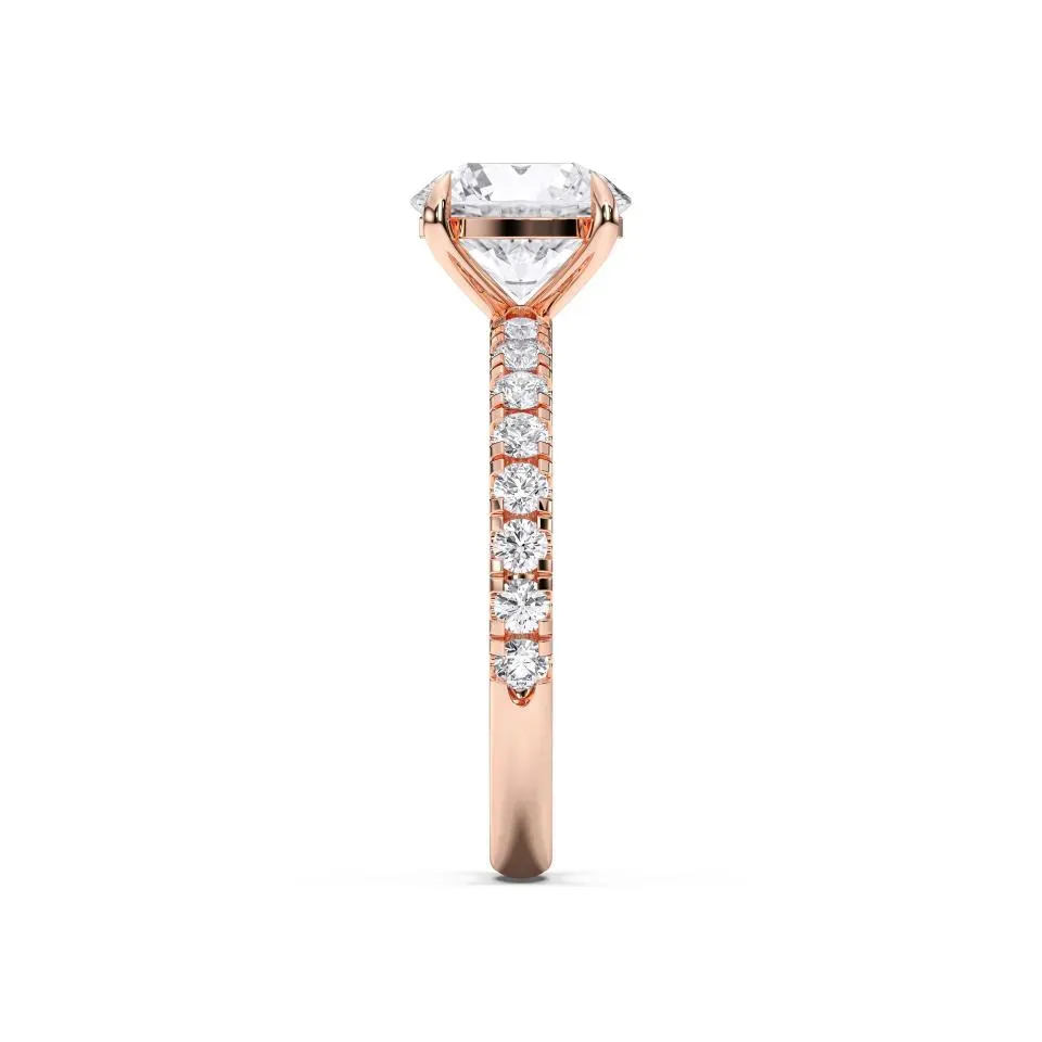 Rose gold Round Cut Sidestone Ring (thin)
