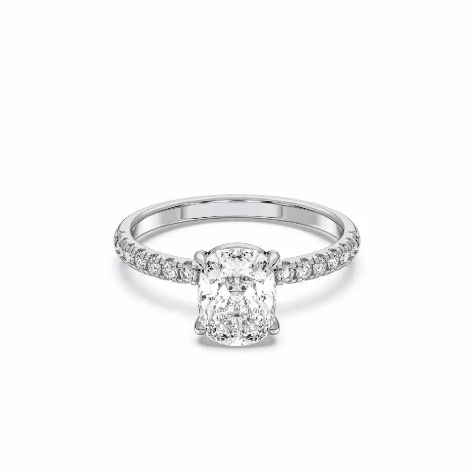 Silver Cushion Cut Sidestone Ring (thin)