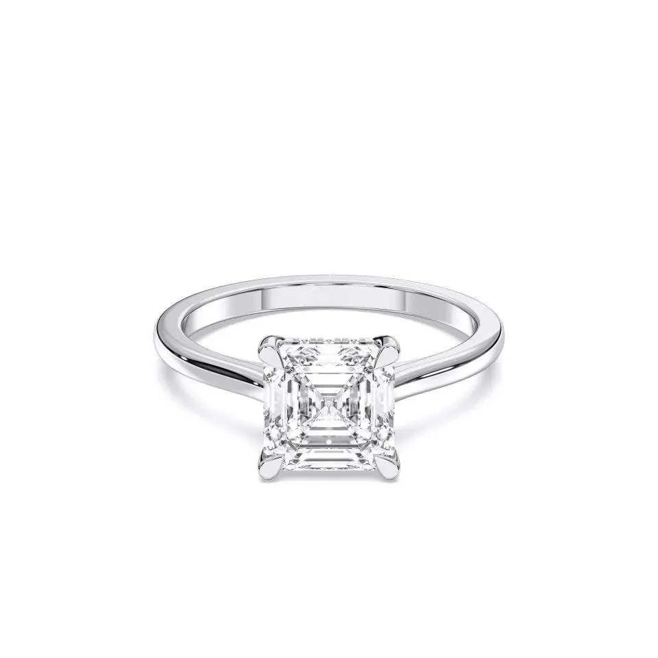 Silver Asscher Cut Hidden Halo Ring