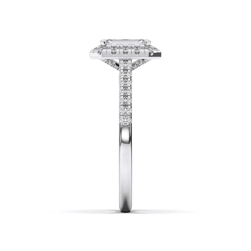 White gold Emerald Cut Flush Set Halo