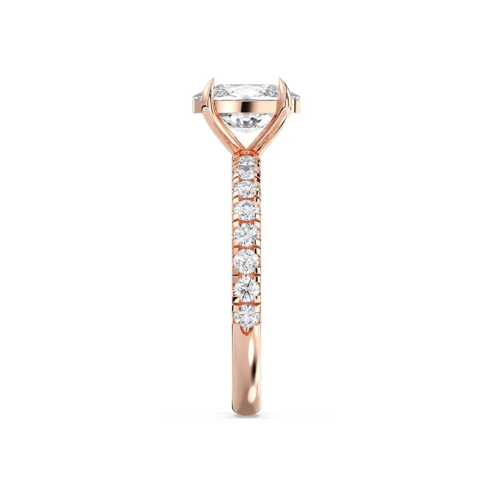Rose gold Cushion Cut Sidestone Ring (thin)