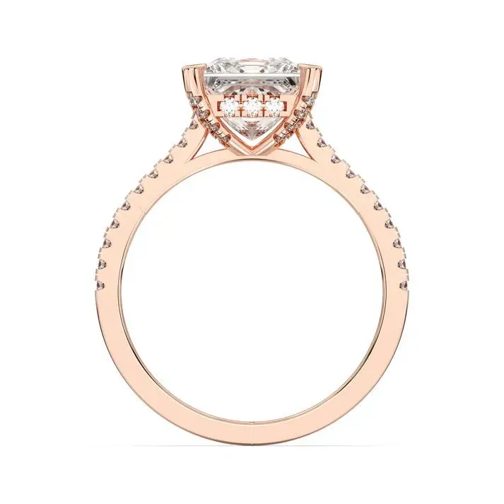 Rose gold Princess Cut Hidden Halo Ring