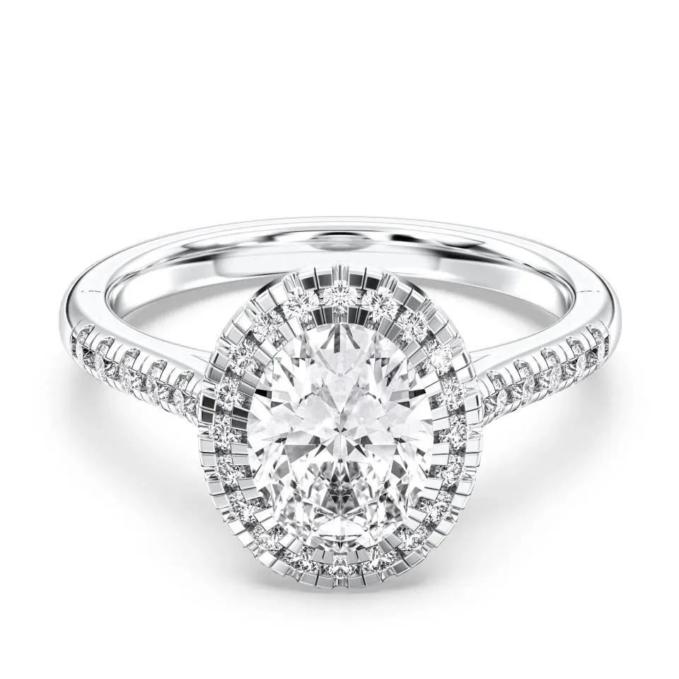 Silver Oval Cut Flush Set Halo