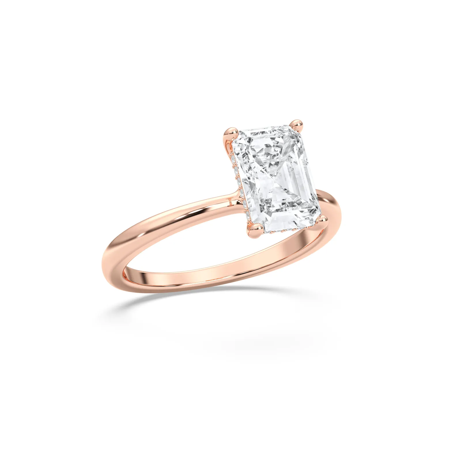 Rose gold Radiant Cut Classic Cathedral Hidden Halo Ring