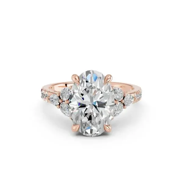 Rose gold Oval Cut Engagement Ring With Floral Side Clusters