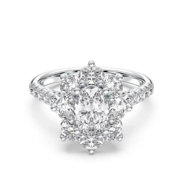 Platinum Oval Cut Halo Cluster Engagement Ring