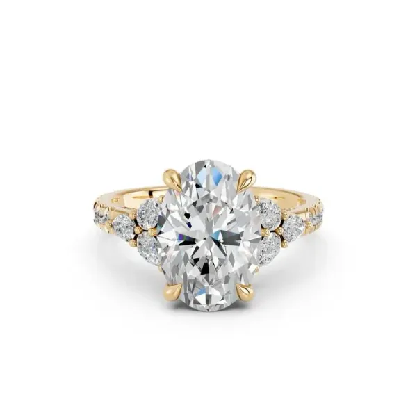 Yellow gold Oval Cut Engagement Ring With Floral Side Clusters