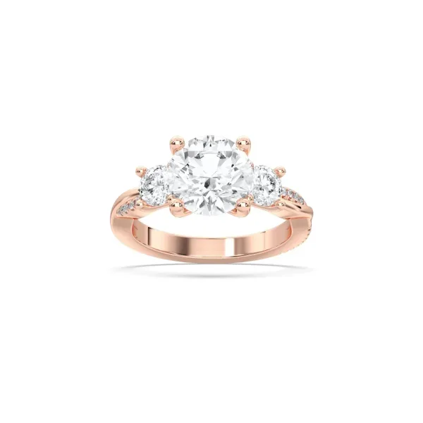 Rose gold Round Cut Trinity Side Stone Ring