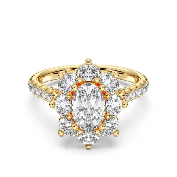 Yellow gold Oval Cut Halo Cluster Engagement Ring
