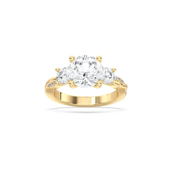 Yellow gold Round Cut Trinity Side Stone Ring