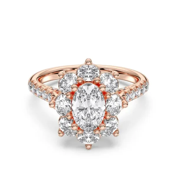 Rose gold Oval Cut Halo Cluster Engagement Ring