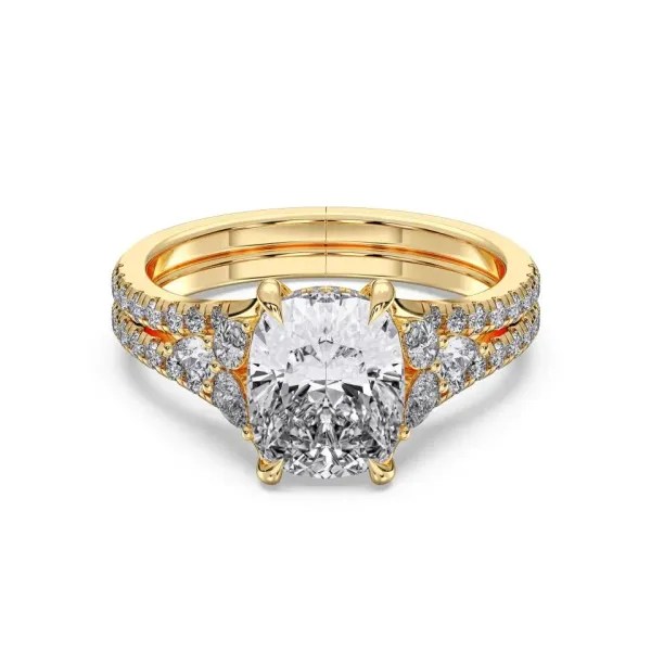 Yellow gold Cushion Cut High End Hidden Halo Ring